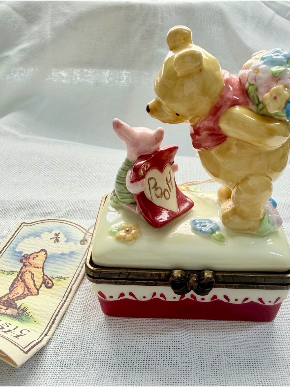 Winnie the Pooh Porcelain Trinket Box with Piglet-Valentines Day Themed.